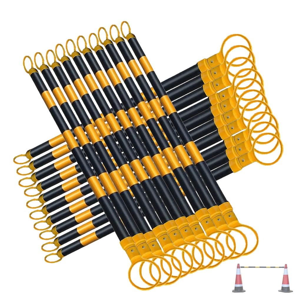 SGKOMN Adjustable Reflective Traffic Cone Bars - Expandable Safety Barrier for Driveway, Parking Lot & Work Zone Control - Yellow & White for Enhanced Visibility, Yellow1 and Black1-20pcs