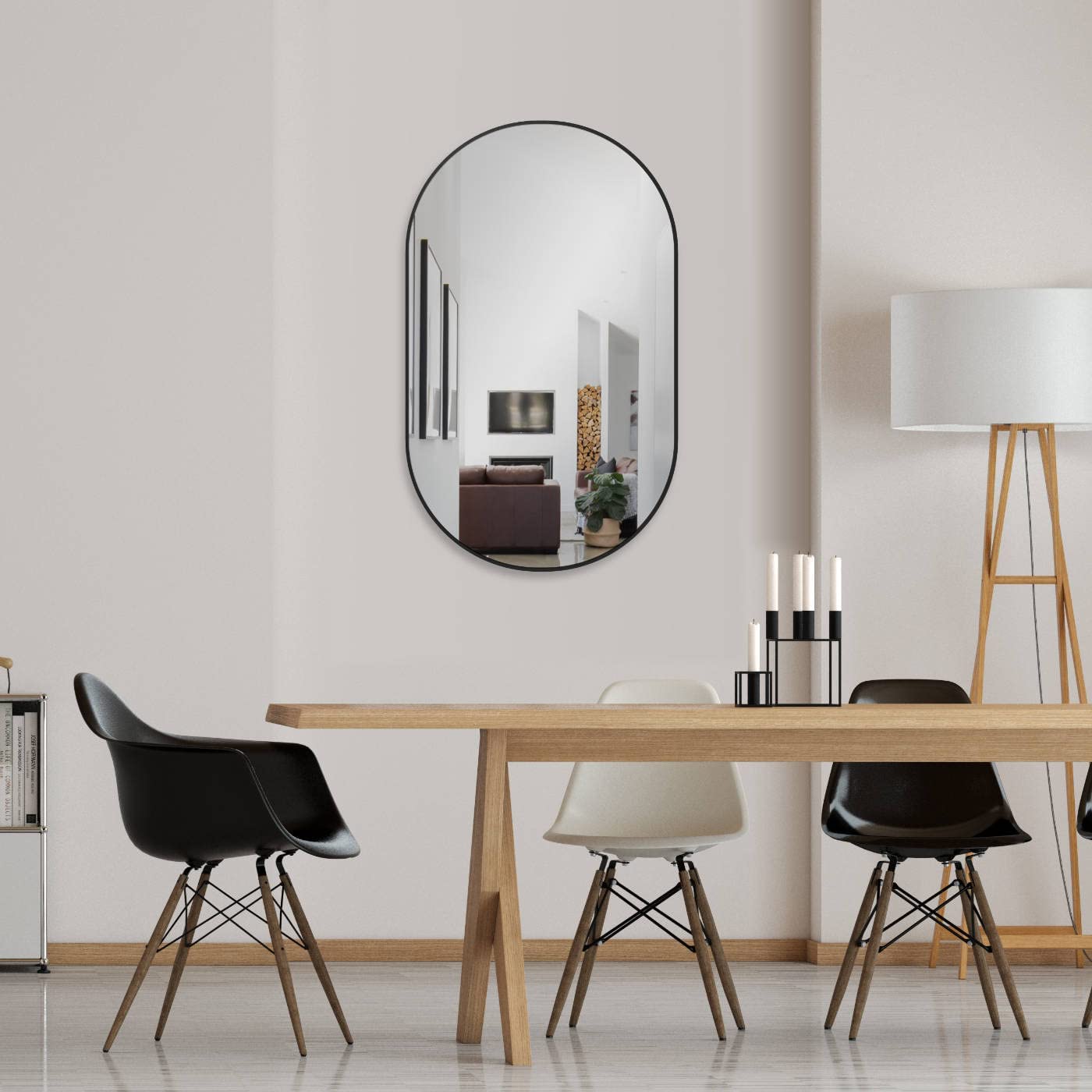 HOKO® Specchio da Parete Ovale 45 x 75 cm con Cornice in Metallo Nero Opaco. può Essere Montato in Alto e QUADRICALE. Bagno, corridoio, Camera da Letto, Soggiorno
