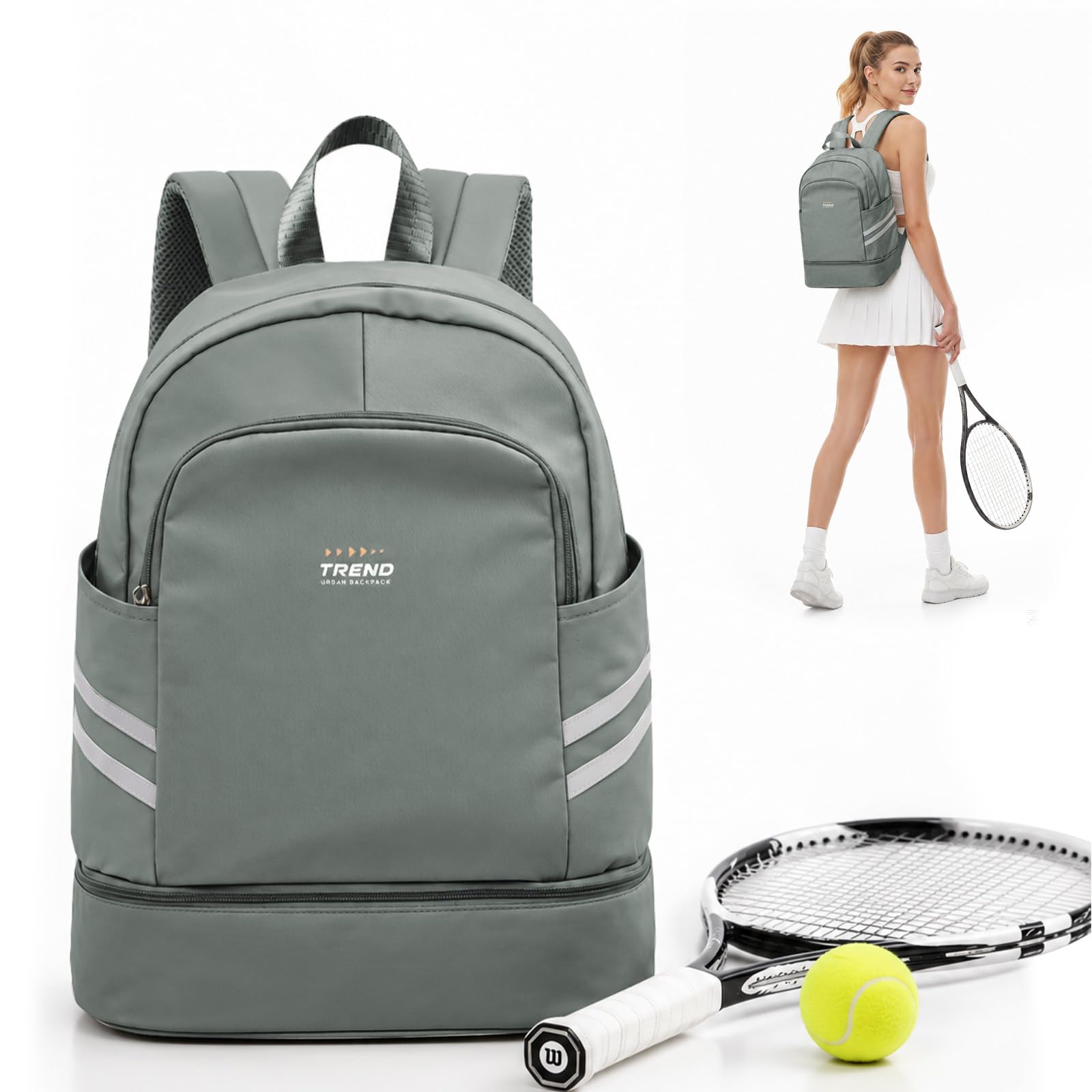 BJLFS Tennis Backpack for Women Men,Tennis Bag with Shoes Compartment & Wet Pocket,Badminton Bag Pickball Bag,Waterproof Sports Backpack Gym Bag for Outdoor