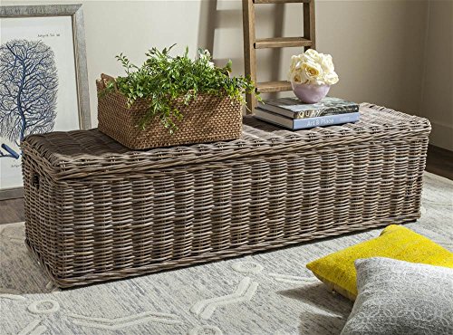 Image of SAFAVIEH Furniture - Caius Rattan Trunk - Grey - Rattan - Coastal Woven Design - Ideal for Living Room, Entryway, Bedroom, 63 inch W x 18.1 inch D x 18.7 inch H - Fully Assembled (SEA7017A)