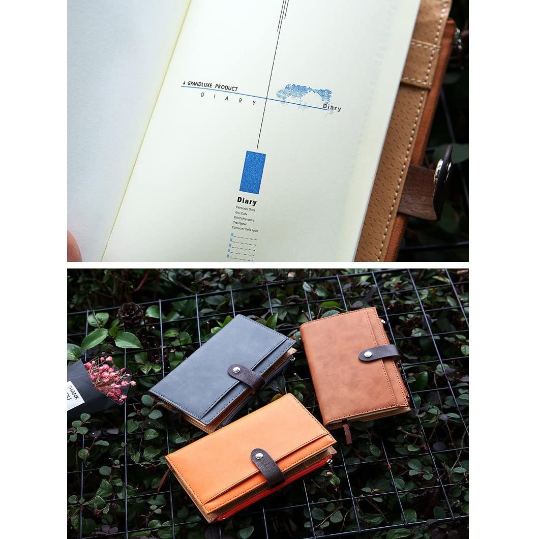 Agenda vintage A6: quaderno portatile a fogli mobili con borsa con cerniera, spazio per carte e funzioni aziendali per studenti e schizzi, 185 mm x 112 mm.