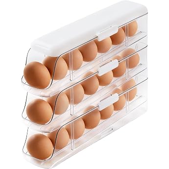 PAVSTINE Eggs Storage Fridge Removable 3 Levels with Lid | Holds 21 eggs, egg container for fridge, transparent rolls eggs st