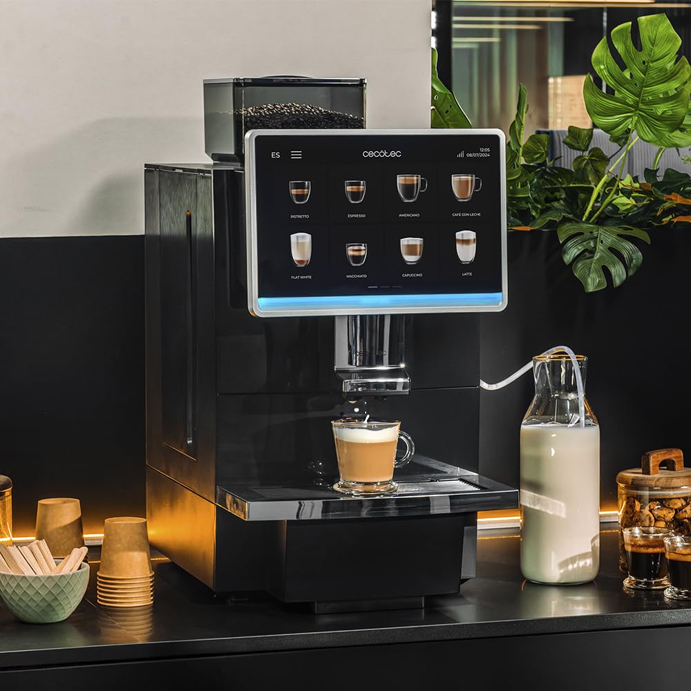 Cecotec Macchina da Caffè Superautomatica Commerciale Cremmaet Coffice. 2900W, schermo tattile, macinatura uniforme, 1 macinino, 26 bevande, serbatoio caffè in grani 1kg, serbatoio acqua 2L