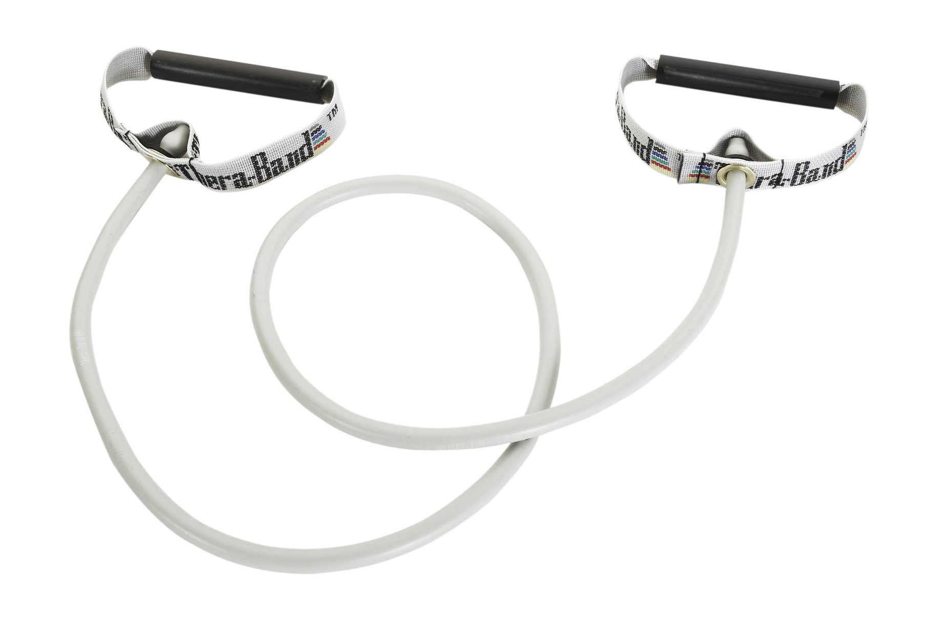 THERABAND Professional Latex Resistance Tubing with Hard Handles for Exercise, Physical Therapy, Lower Pilates, At-Home Workouts, and Rehab, Silver