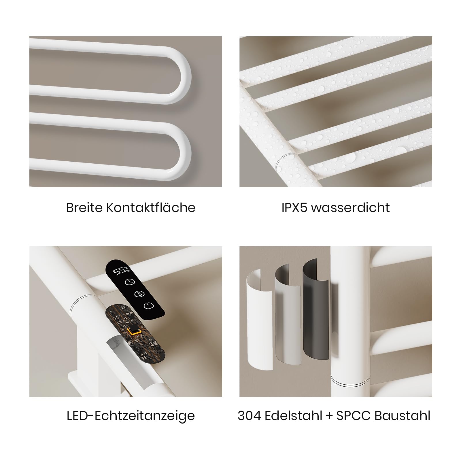 EMKE 180° Drehung Elektrischer Badheizkörper 78 x 43 cm, WiFi Smart Handtuchheizkörper Elektrisch, Handtuchtrockner Elektrisch Handtuchwärmer Badheizkörper Handtuchhalter Weiß 130W