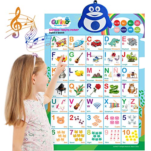Learning Toys for Toddlers 1-3 - Interactive Alphabet Poster, Talking ABC and 123s and Songs and Sound of Music - Bilingual Spanish and English - Perfect Educational Toys for 2 Year Old