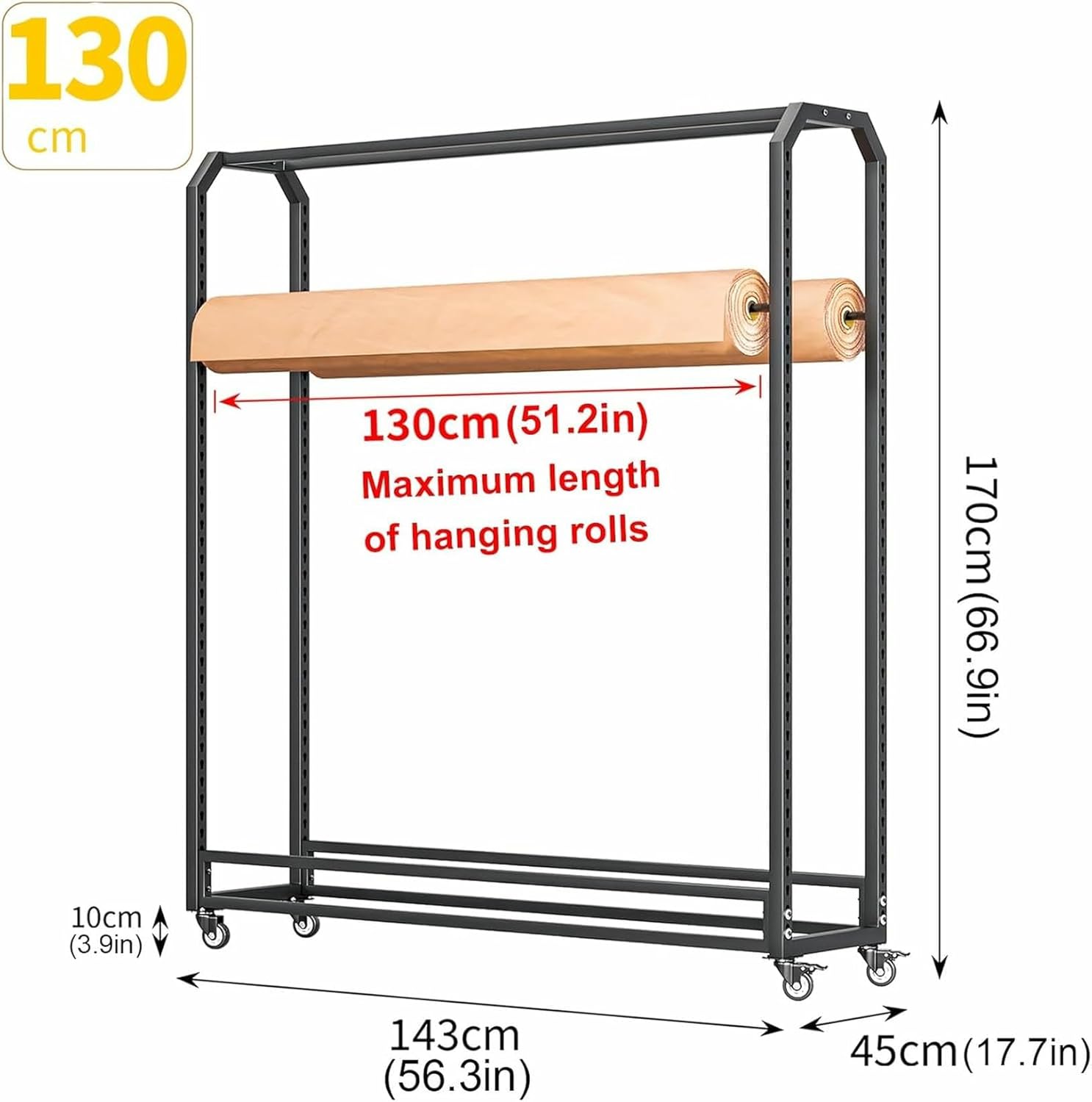 Adjustable Mobile Vinyl Wrap Storage Rack with Wheels - Display Stand for Car Wrap Film, Fabric Rolls & Craft Supplies - Space-Saving Organizer for Easy Access