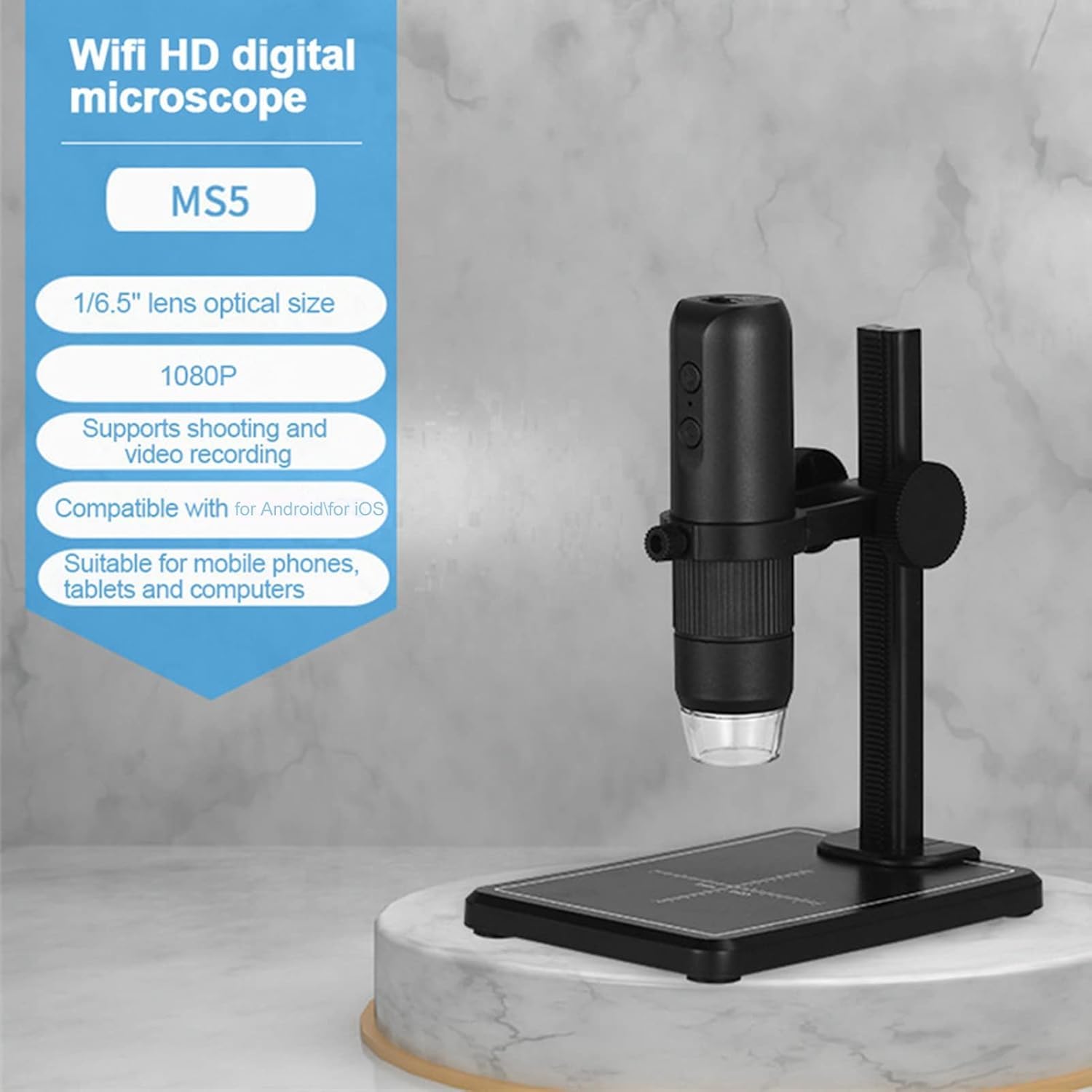 Tobo Wireless Digital Microscope,50X-1000X WiFi Portable Handheld USB Trichome Coin Microscope Camera Magnifier with Adjustable Stand for Android or iOS Phones and Tablets, Windows TD-1121IM 1