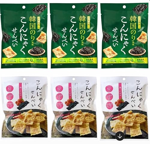 【罪悪感ゼロの神おやつ】こんにゃくせんべい 6袋セット（韓国のり×3・梅こんぶ×3）低カロリー 食物繊維 ノンフライ ダイエット 間食 置き換えに最適