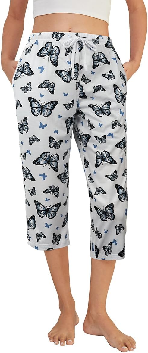 YIJIU Women's Capri Pajama Pants Printed Lounge Sleep Pants Soft Drawstring Causal Pj Bottoms with Pockets