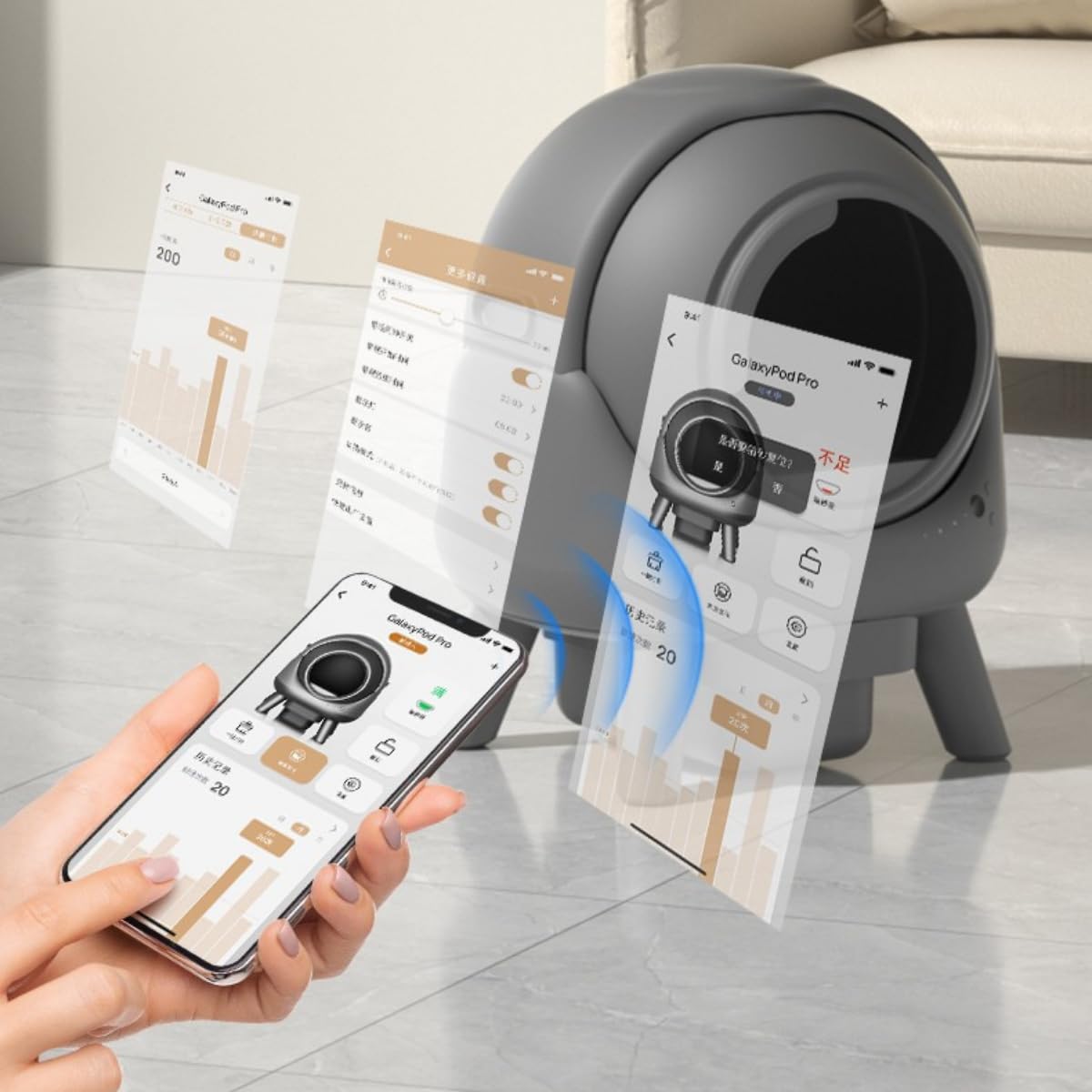 Arenero Autolimpiable para Gatos, WiFi y App | Caja de Arena Automática Inteligente, Sistema Antifugas y Anti olores, Depósito XL de 8L, Sensores Infrarrojos de Seguridad