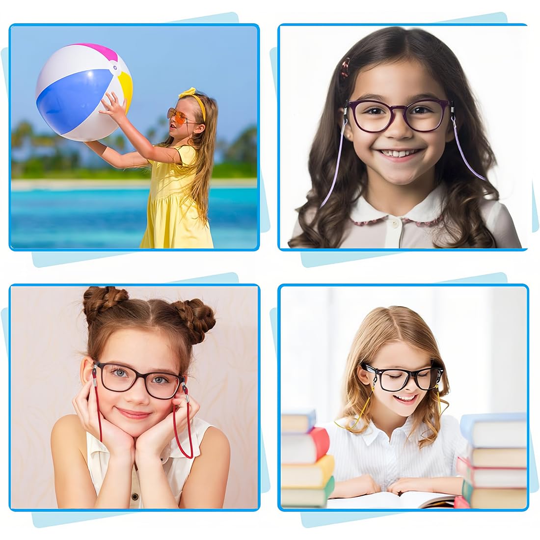 JEYORZY 4 Pezzi Cinghie regolabili per occhiali, Laccio Occhiali Bambini,Fascia per Occhiali Sportivi,antiscivolo, senza coda, per occhiali da sole, adatto a ragazzi e ragazze