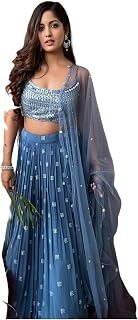 Girl's Fashion Hub's Designer Dark Blue Georgette sequence work Lehenga choli (v3-337) | Finish Type: Semi-stitched | Siz... Price In India