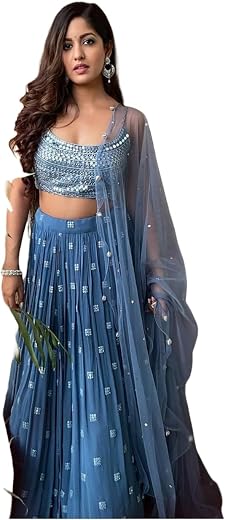 Girl's Fashion Hub's Designer Dark Blue Georgette sequence work Lehenga choli (v3-337) | Finish Type: Semi-stitched | Siz...