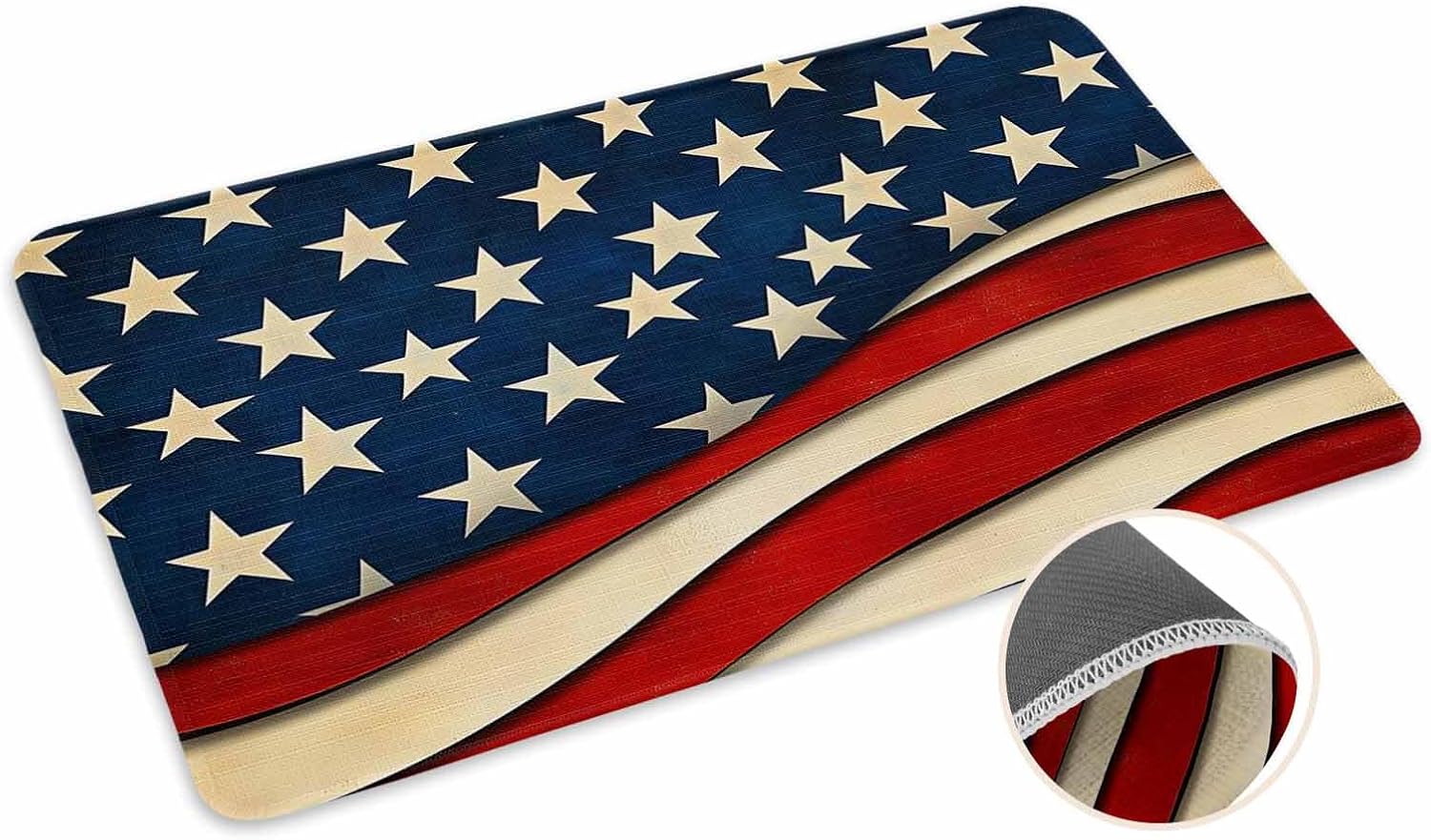 4th of July Door Mat American Flag Doormat Rustic USA Patriotic Star Stripes Independence Day Welcome Mat Non Slip Rubber Entryway Front Rug Floor Mats for Indoor Outdoor Kitchen Memorial Day 24x36