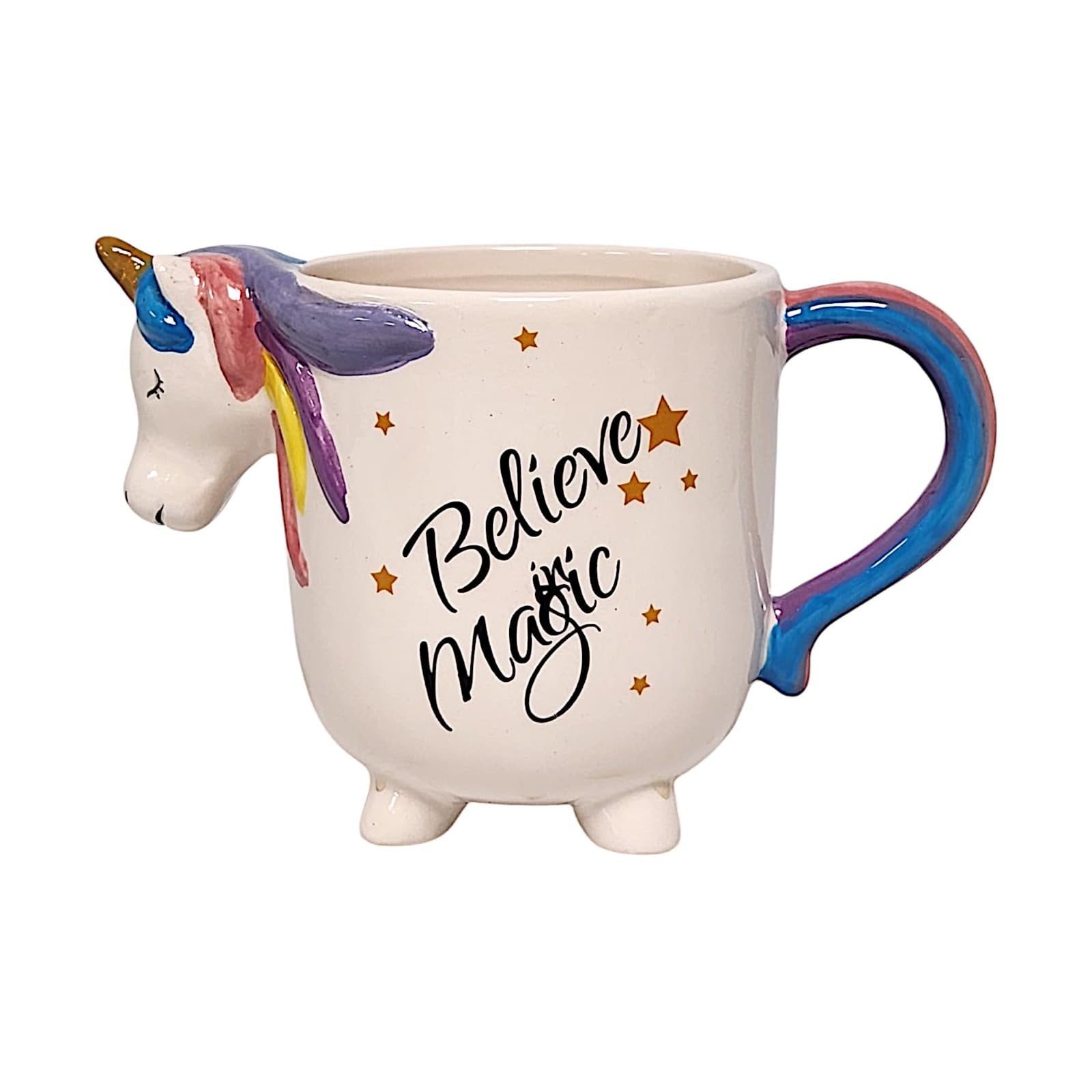Divas World 3D Ceramic Believe in Magic Unicorn Mug & Cowboy Boot Mug Western Themed Lucky Horse Shoe 300ml Unique Cute Coffee Mugs Gift Box (Unicorn - White, One Size)