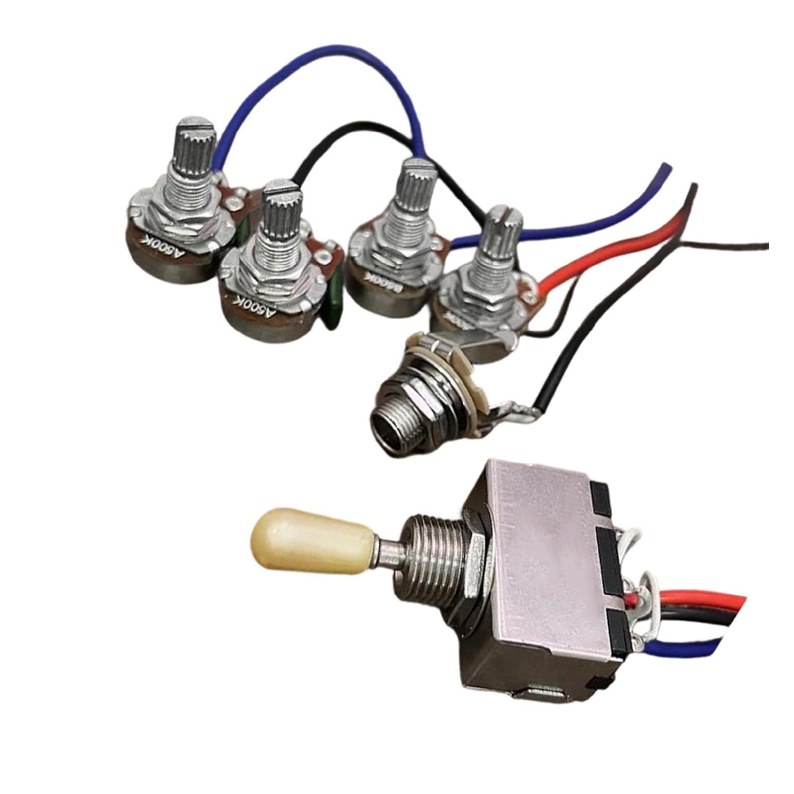 Conjunto Precableado De Guitarra Eléctrica Con Potenciómetro De Tres Posiciones 2V2T 500K Y Salida De 6.35 Mm Arnés de cableado para instrumentos musicales(Cream Cap)