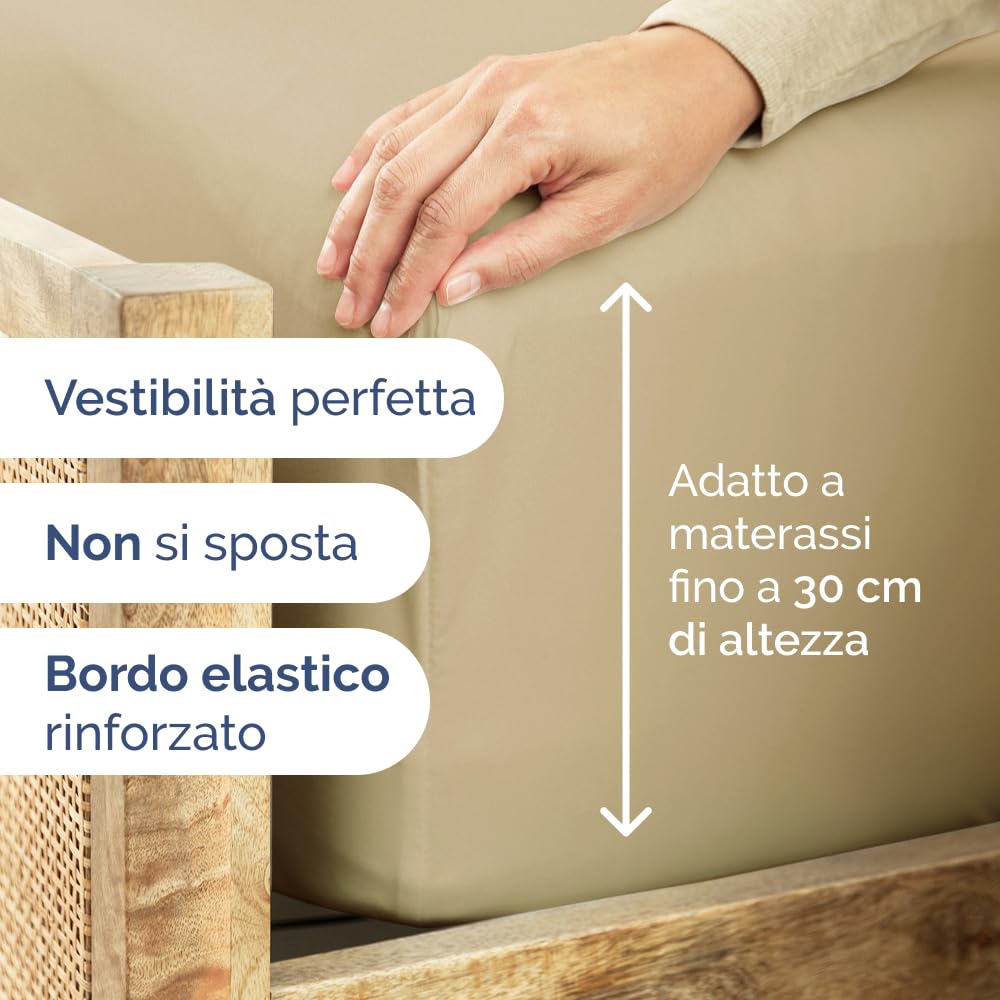 Lenzuolo con angoli 140x200 Beige, profondità 30 cm - Lussuoso lenzuolo con angoli - Per materassi fino a 30 cm (12") di altezza - Morbido, senza pieghe e traspirante - 140x200 - singola