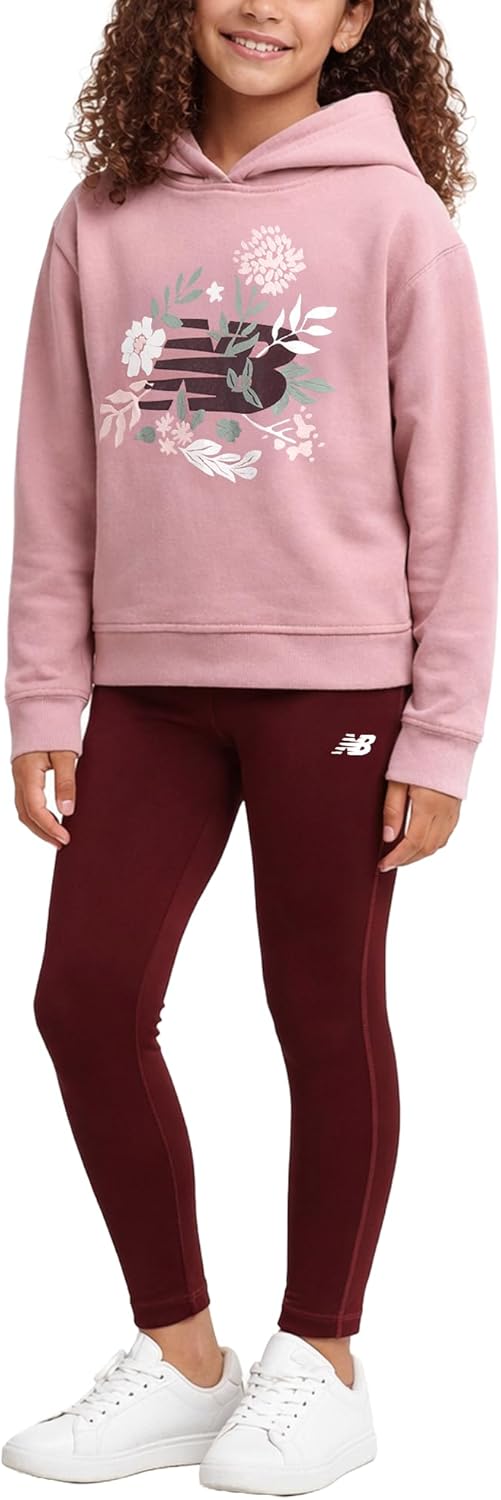 New Balance Active Girls Pants Set - 2 Piece Leggings for Girls and Kids Hoodie Sweatshirt Youth Clothing Set (Sizes: 7-12)