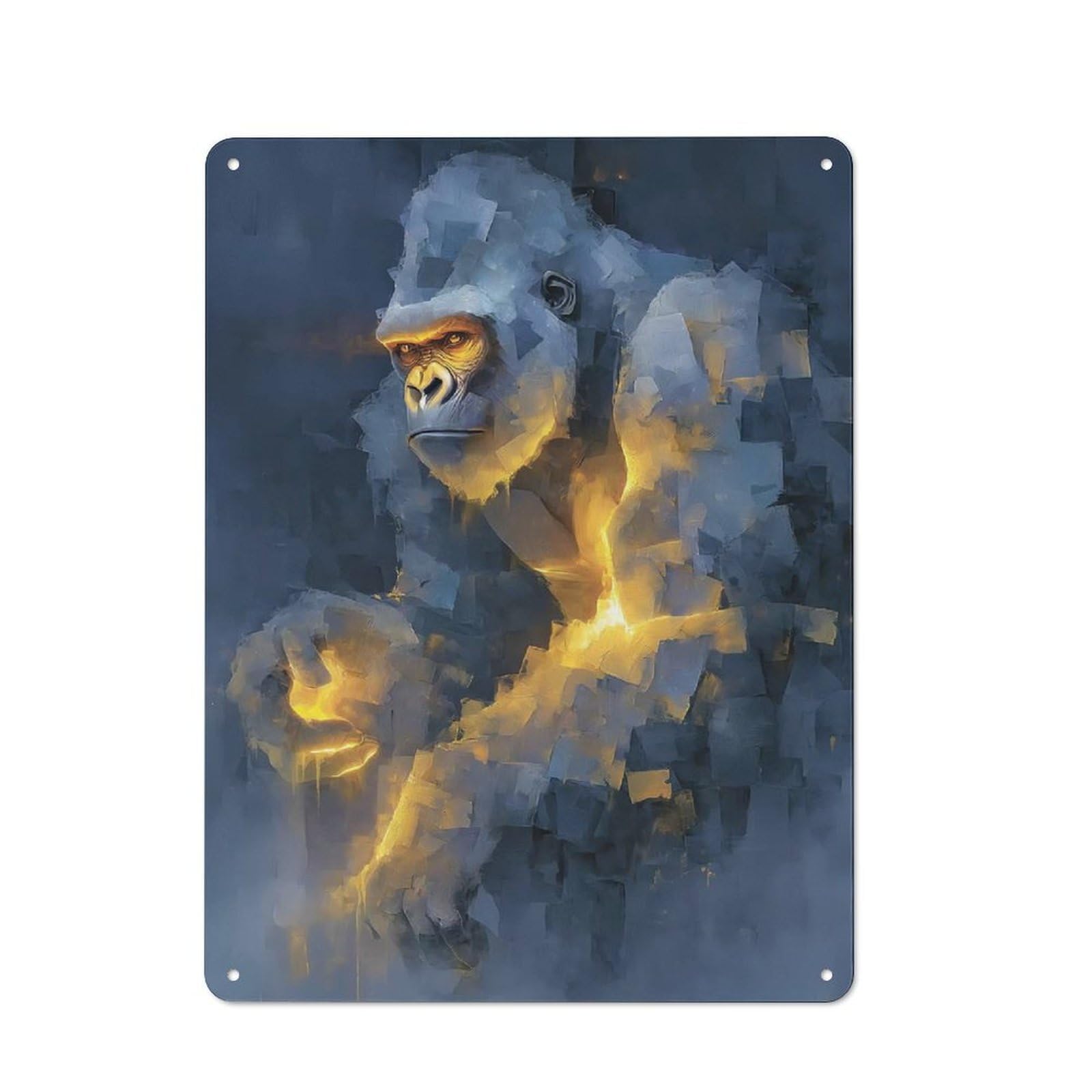 Junmoney Style-12 Gorilla With Glowing Chest Urban Metal Wall Decor 40X30cm, Metal Wall Art Sign For Loft, Studio, Office Or Creative Room