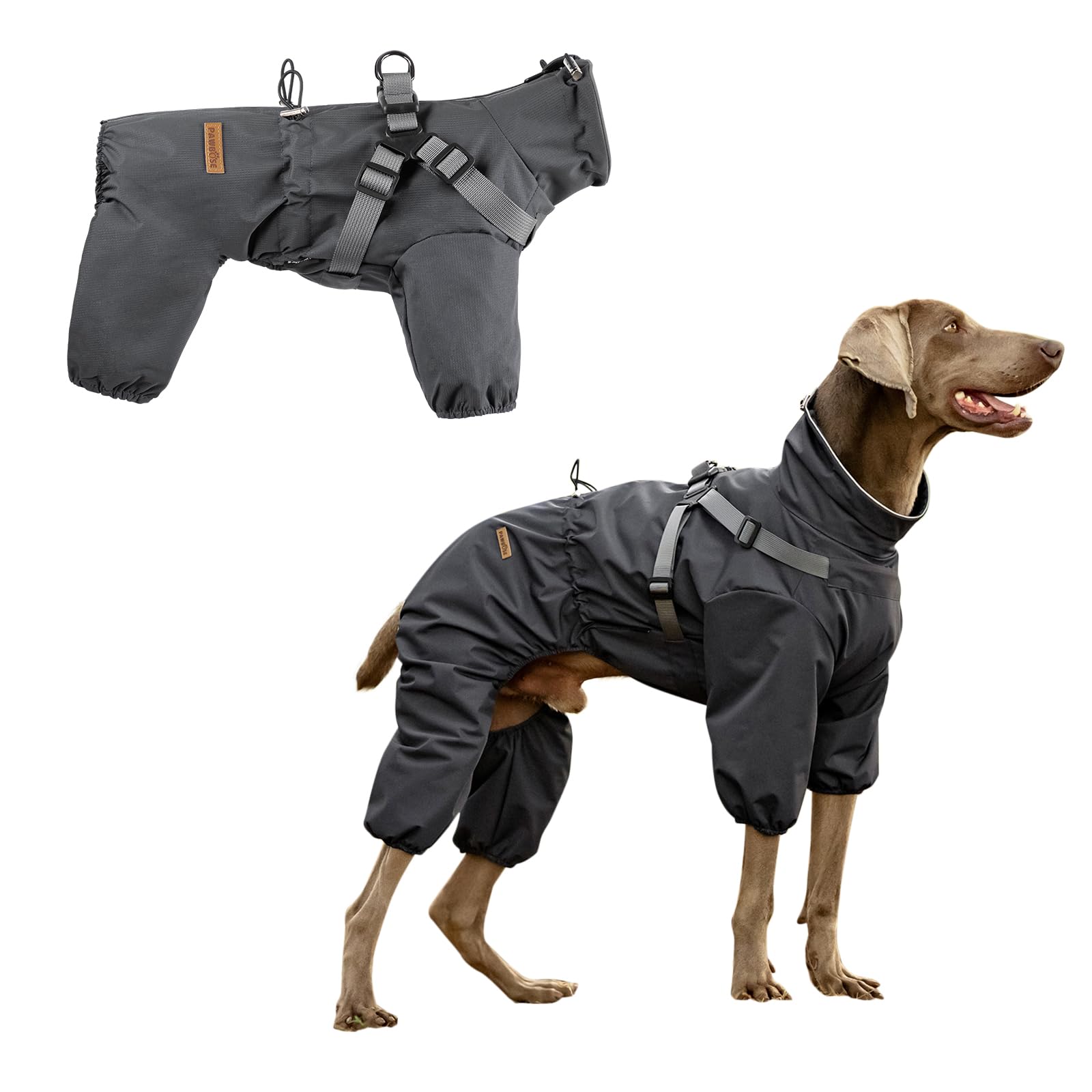 PAWBOSE Dog Raincoat with Harness for Medium and Large Dogs, Adjustable Waterproof Dog Rain Jacket,Reflective Rainproof Puppy 4 Legs Raincoat-Grey,XL