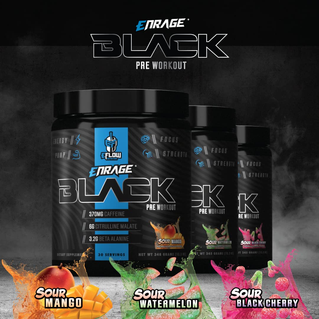 eFlow Nutrition Enrage Black High Stimulant Pre Workout Supplement - Preworkout Powder to Boost Energy, Pumps and Strength - 4 Flavors (30 Servings) (Sour Mango) — Amazon image 7