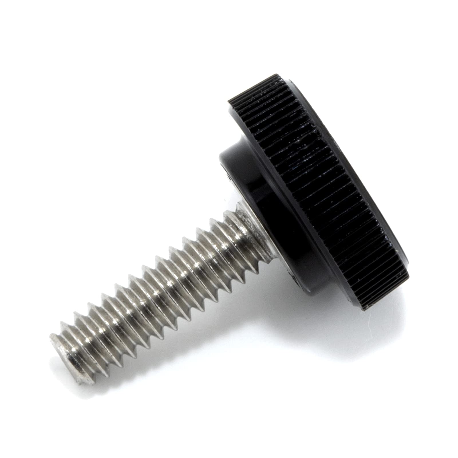 #10-24 x 5/8" Thumb Screw Stainless Steel - Black Knurled Round Plastic Knob - Standard/Coarse Thread Thumbscrew - Length: 0.625" - Proudly Built in USA - Package of (4)
