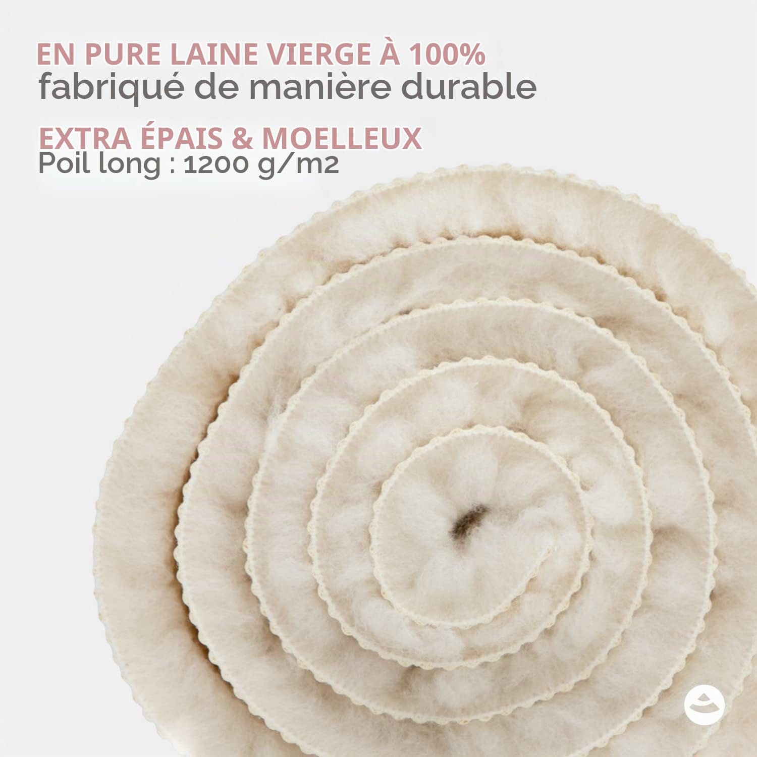 Tapis de yoga Premium (avec bordure de coton) en laine vierge pure (1200 g/m²) | 100% laine vierge de mouton à poils longs (issue de moutons vivants) | Doux & Isolant | VISHNU 90P | 200 x 90 cm