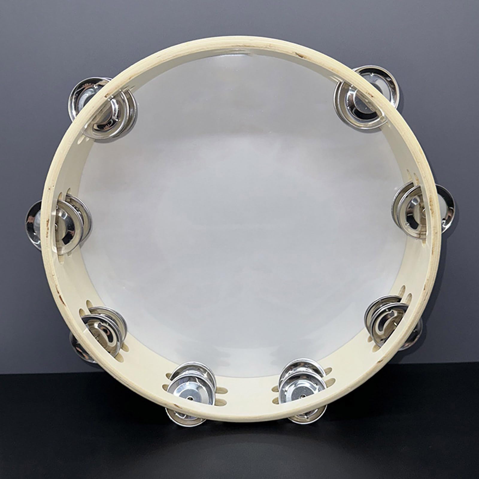 Tamburello a percussione portatile Materiali naturali Costruzione Campane in metallo Strumento di apprendimento musicale Adatto a tutte le età Tamburello professionale in lega