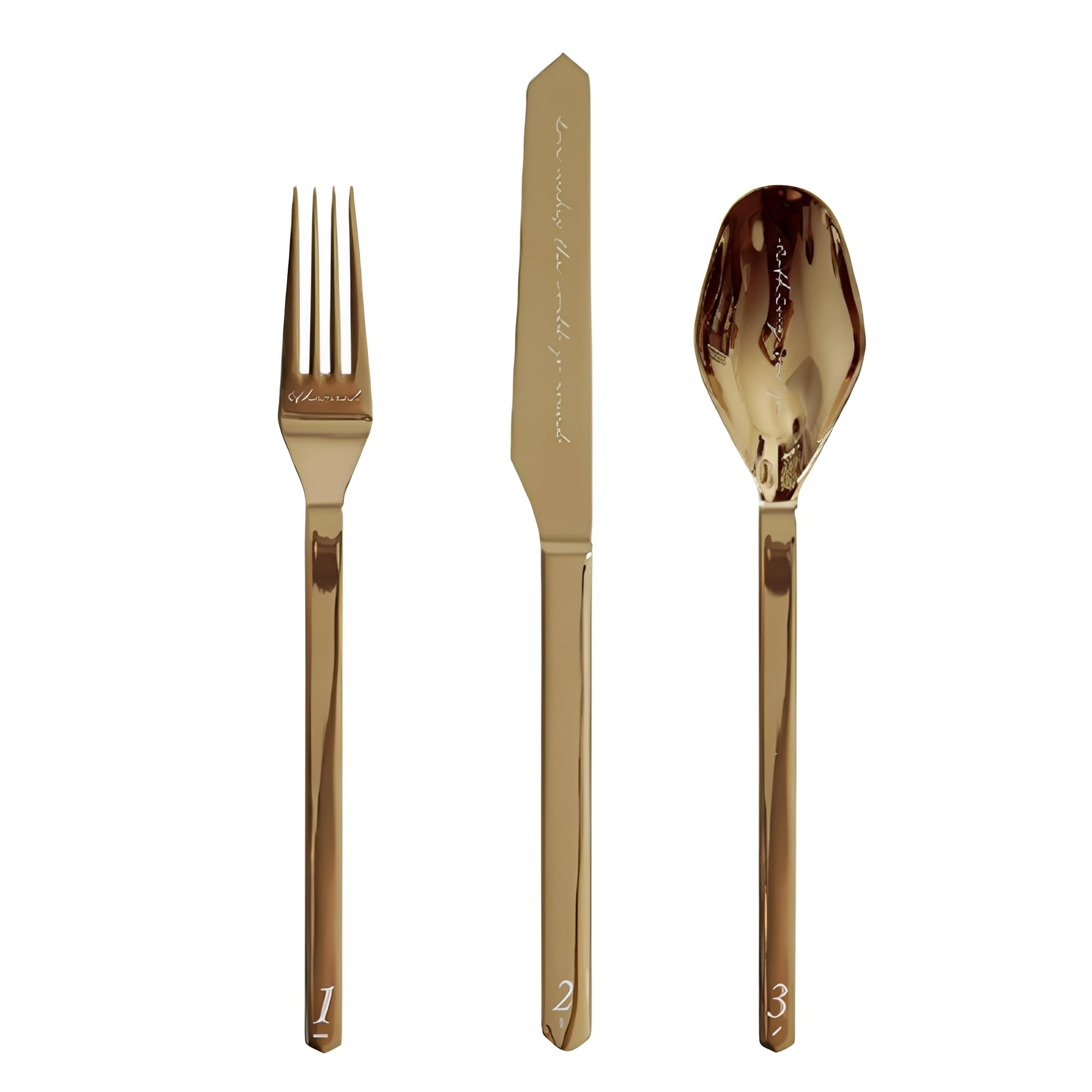 Set di Posate minimaliste, 3 Pezzi, in Acciaio Inossidabile 304, Lavabile in lavastoviglie,d'oro