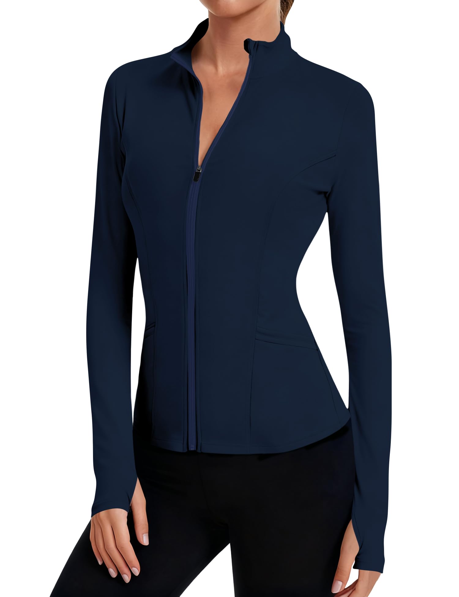 LOMON Women's Athletic Jackets Cropped Long Sleeve Workout Tops Yoga Zip Up Jackets Gym Tops Golf Shirts