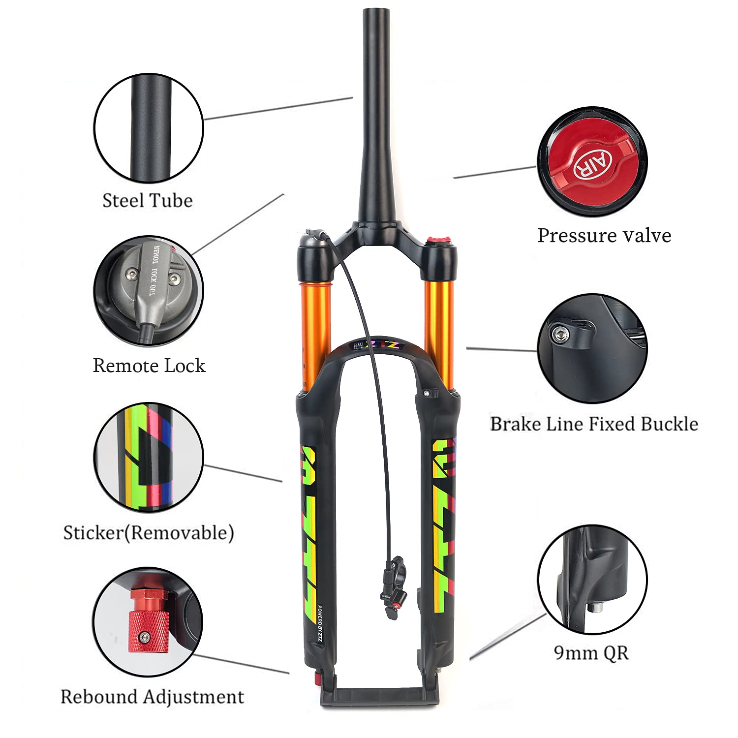 ZTZ MTBエアサスペンションフォーク 26/27.5インチマウンテンバイク用