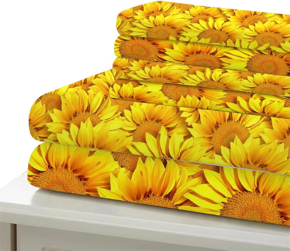 Komplet pościeli 220 x 240 cm, słonecznik, miękka pościel z mikrofibry, poszewka na kołdrę 3D, z zamkiem błyskawicznym i 2 poszewki na poduszkę 80 x 80 cm, kolor g.3276