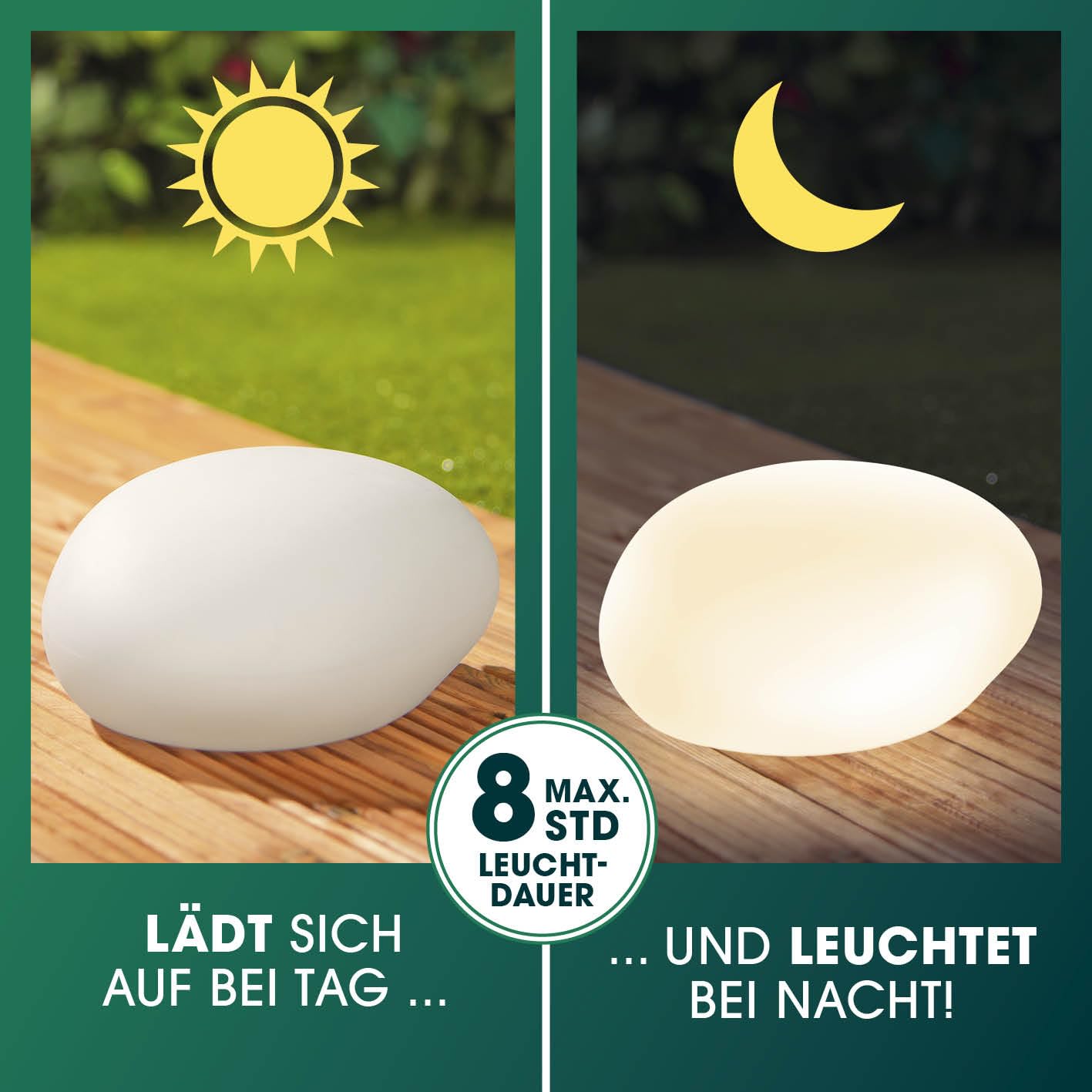 EASYmaxx LED Solarleuchte mit Fernbedienung, kaltweiß, Farbwechsel, dimmbar, 12 Farben, 5 Modi, Erdspieß, Dämmungssensor, Steinform