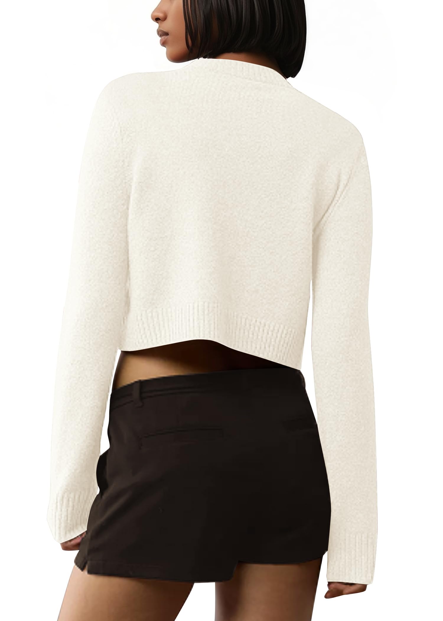 EXCHIC Femmes Confortable Manches Longues Front Ouvert Court Cardigan Pull Coupe Slim Col Rond Boutonné Gilets