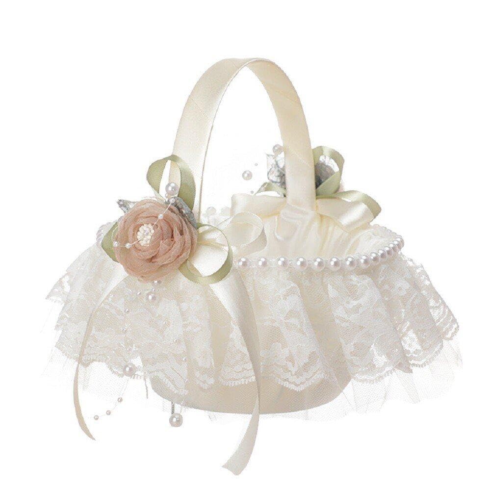 Panier de fleurs de mariage en lot de 2 avec dentelle pour décoration de table