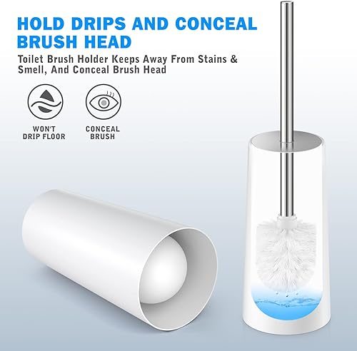 Miniatura 5 de Escobilla de inodoro y soporte, escobilla de inodoro con mango largo de acero inoxidable 304, cepillo para inodoro de baño, cerdas de limpieza