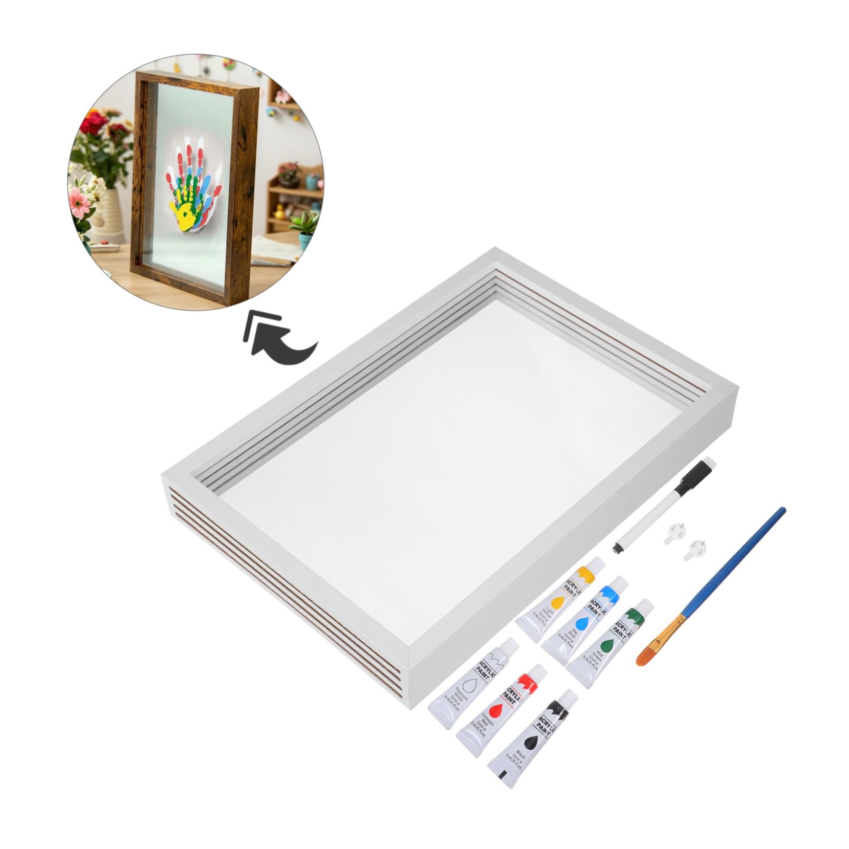 OUNONA Kit de Marco de Huella de Manos Madera Blanco para Recuerdo Familiar Pintura DIY