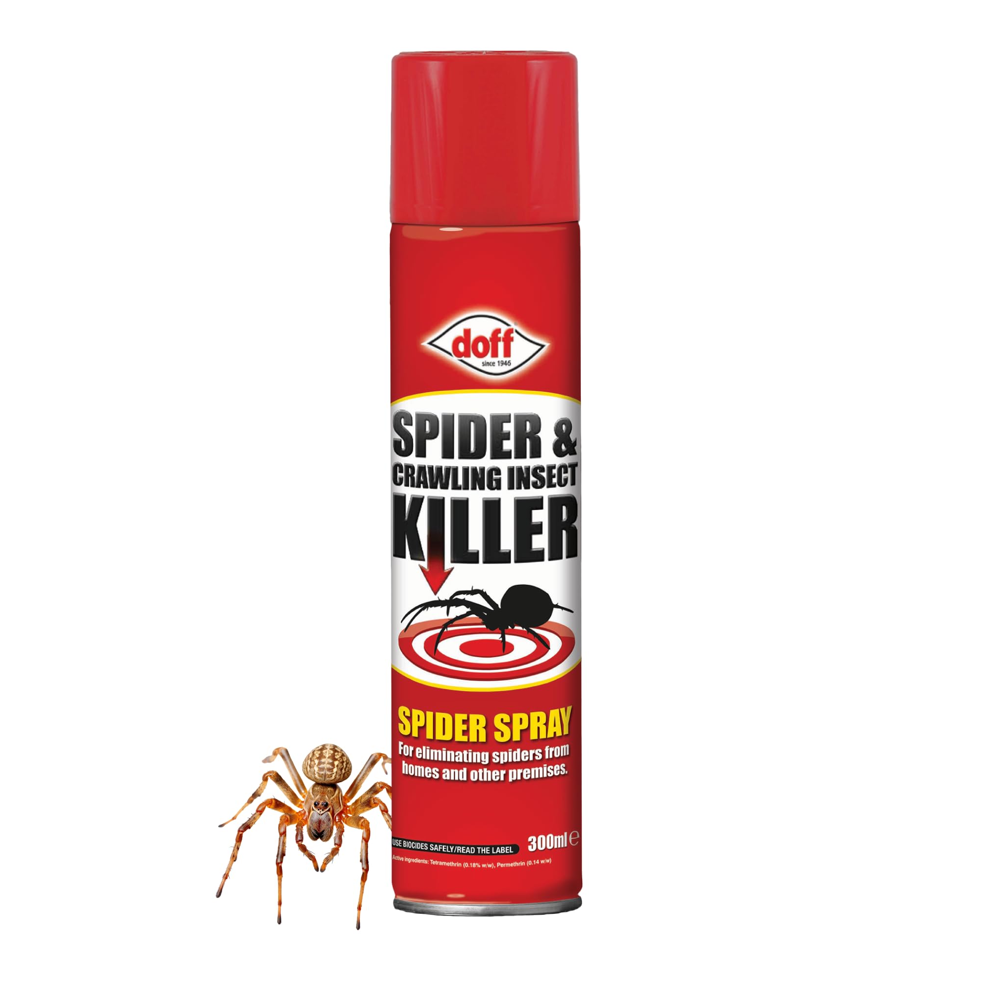 Doff Spider & Crawling Insect Killer – 300ml Aerosol, Ready-to-Use Insect Killer Targets & Controls Spiders & Crawling Pests - Ants, Cockroaches, Woodlice, Ticks & Fleas – Indoor Homes & Buildings
