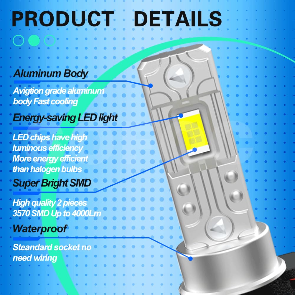 SOFOC H11 Lampadina LED Fari Fendinebbia 4000LM 300% Più Luminoso Bianco Freddo 6000K 12V 24V 12-24V DC Compatibled Anabbaglianti/Abbaglianti Ricambio 2Pcs