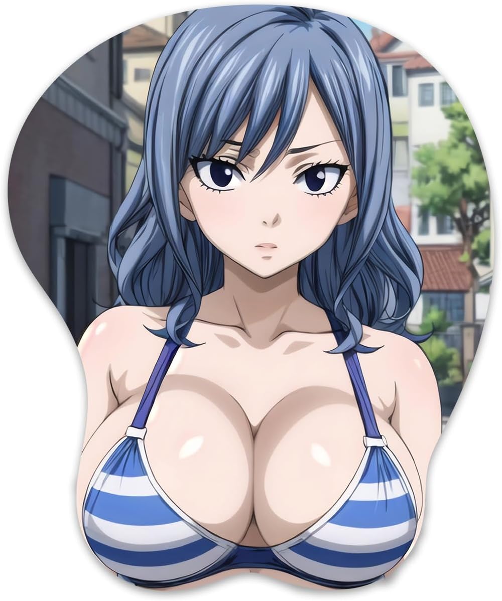 3D Mouse Pad Oppai Mousepad with Soft Gel Wrist Rest Anime Manga Gaming Boob pad Anti-Slip Mouse Mat （Juvia 3）