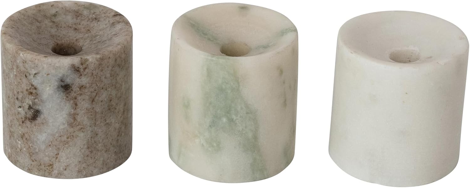 Creative Co-Op 3-Piece Round Marble Taper Holder, Multicolor