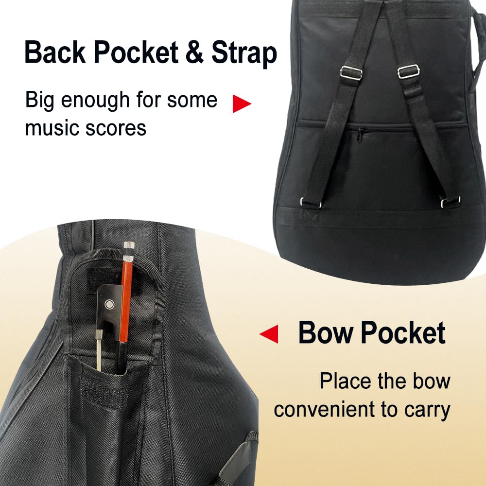 Vetimobato Bolsa para violonchelo tamaño 1/4, funda suave acolchada con correas de mochila y bolsillo para accesorios, resistente al agua, ligera, portátil, bolsa de violonchelo