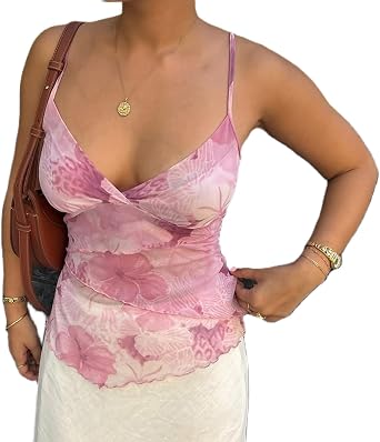 Women Cami Tank Tops Y2k Floral Spaghetti Strap Going Out Crop Top