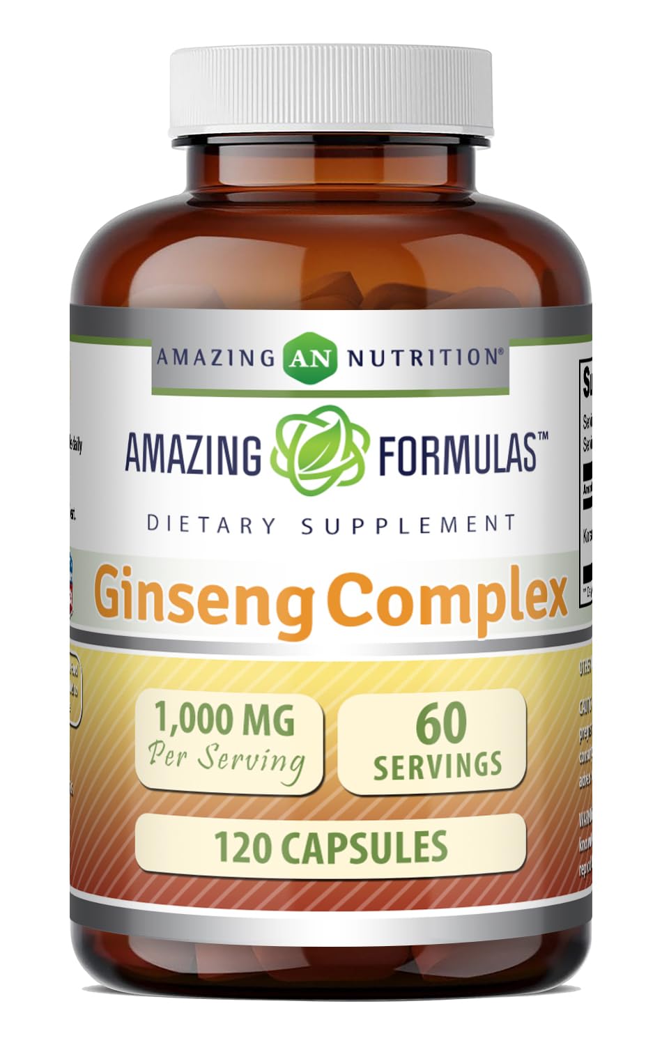 Amazing Formulas Ginseng Complex 1000 Mg of 4:1 Korean Ginseng Extract | Capsules Supplement | Gluten-Free | Made in USA (1 Pack | 120 Count)