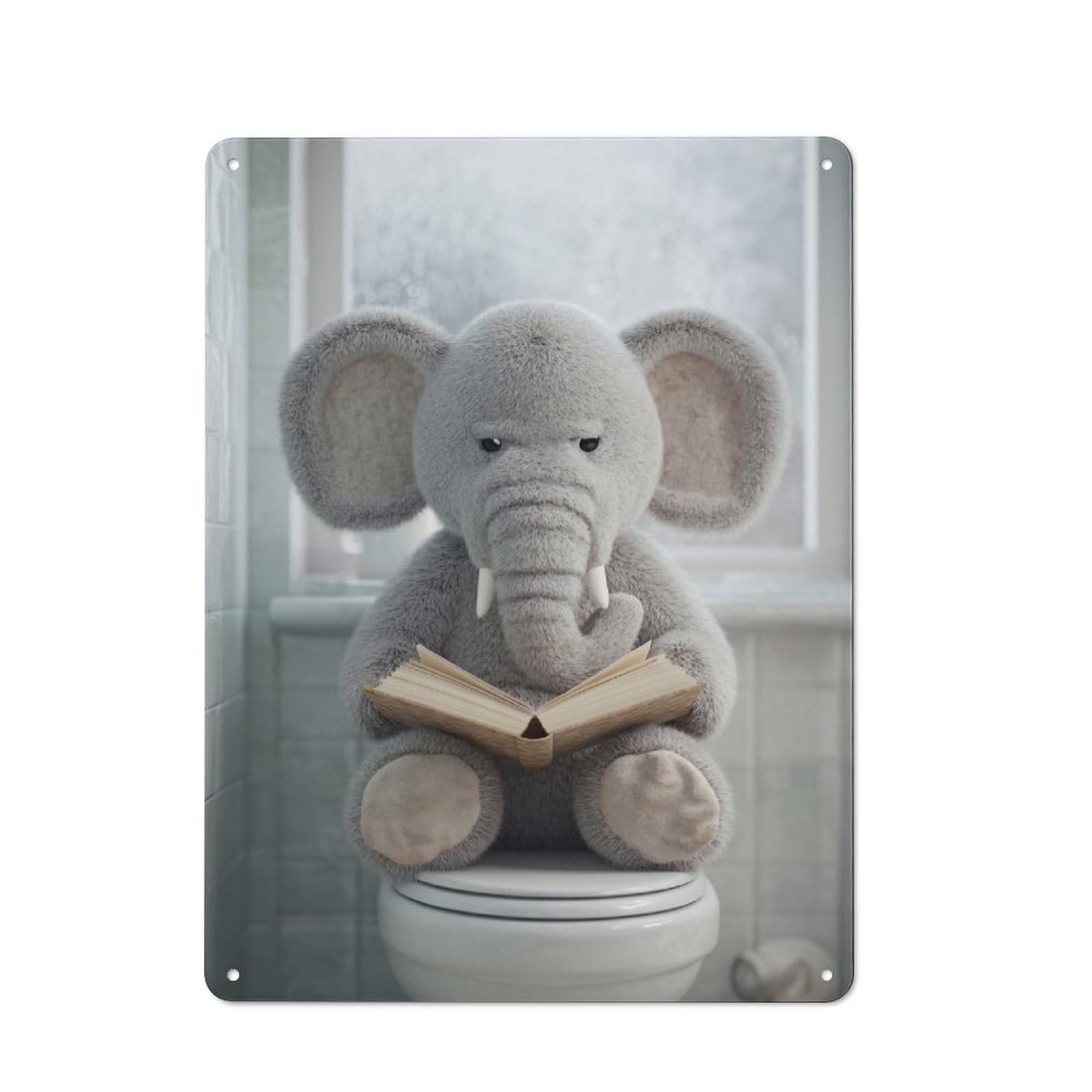 Junmoney Style-17 Plush Elephant Reading On Toilet Rustic Metal Wall Sign 40X30cm For Workshop Wall, Suited To Makers And Diy Enthusiasts