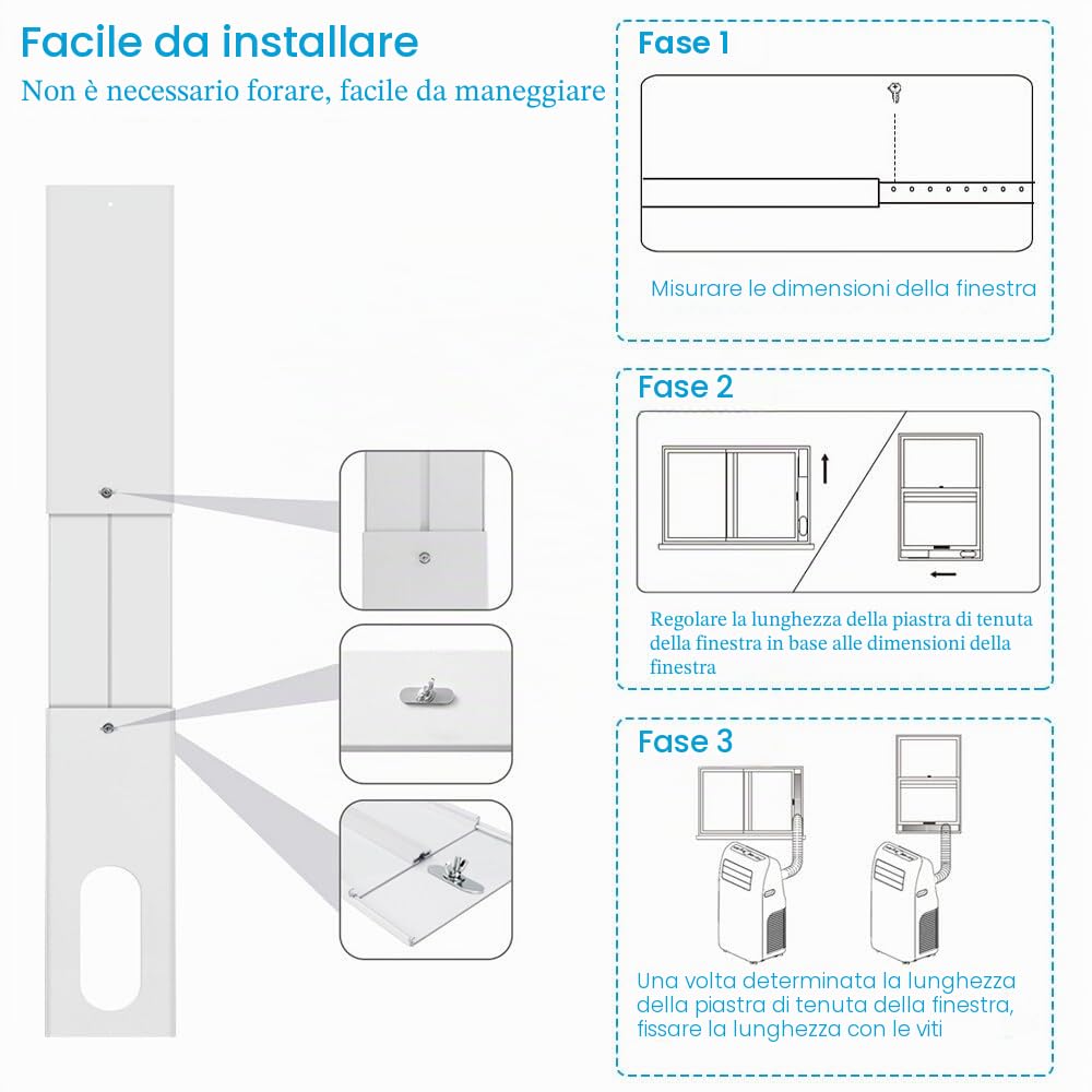 Kit di 4 pezzi per finestra di condizionamento portatile, con adattatore e guarnizione per finestra