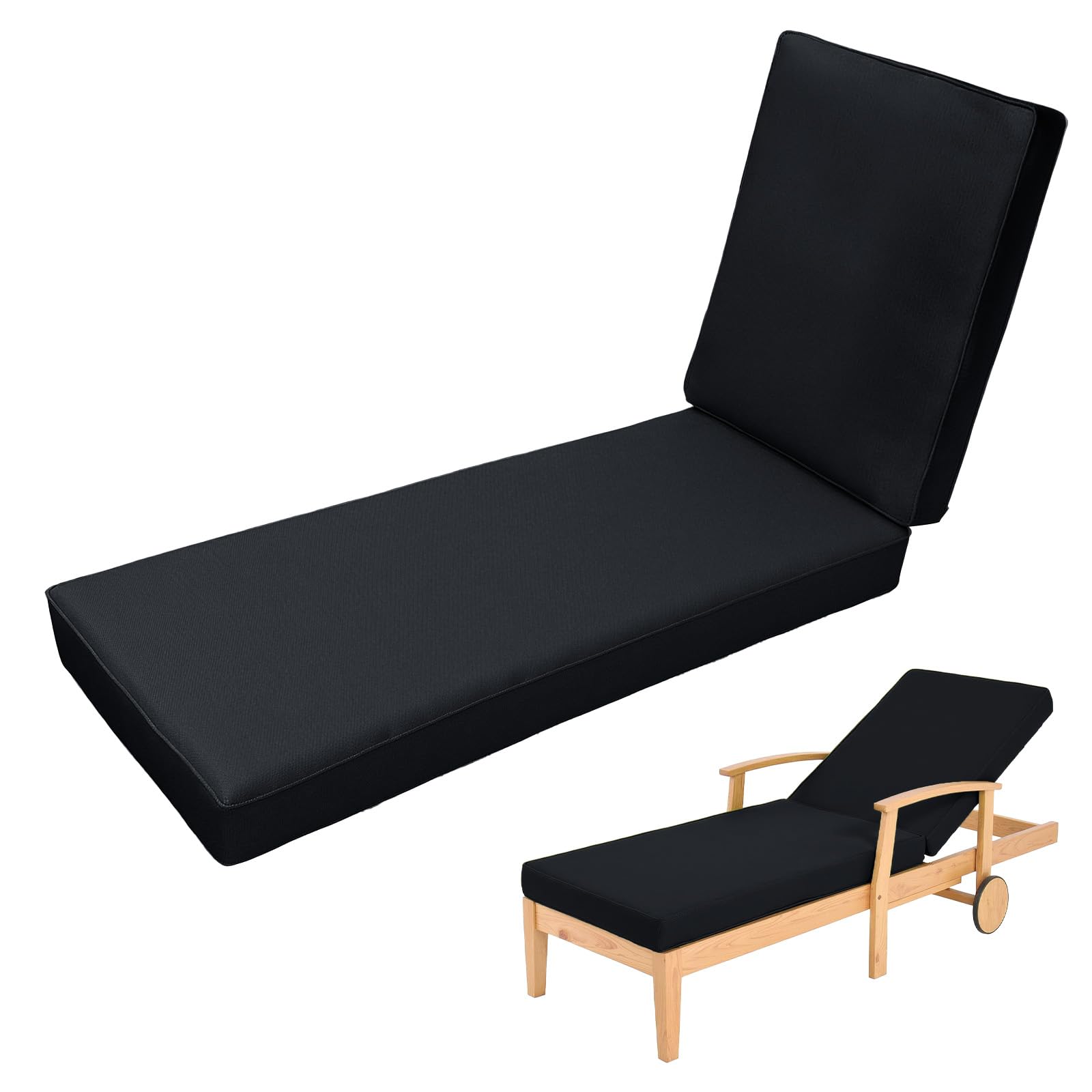 Aocase Sun Lounger Cushion Only, Waterproof Garden Recliner Cushions Sun Lounger Replacement Cushion for Steamer Recliner, Deck Pad, Pool, Lawn or Indoor Washable Cushion Cover,01 Black,193x56x5cm