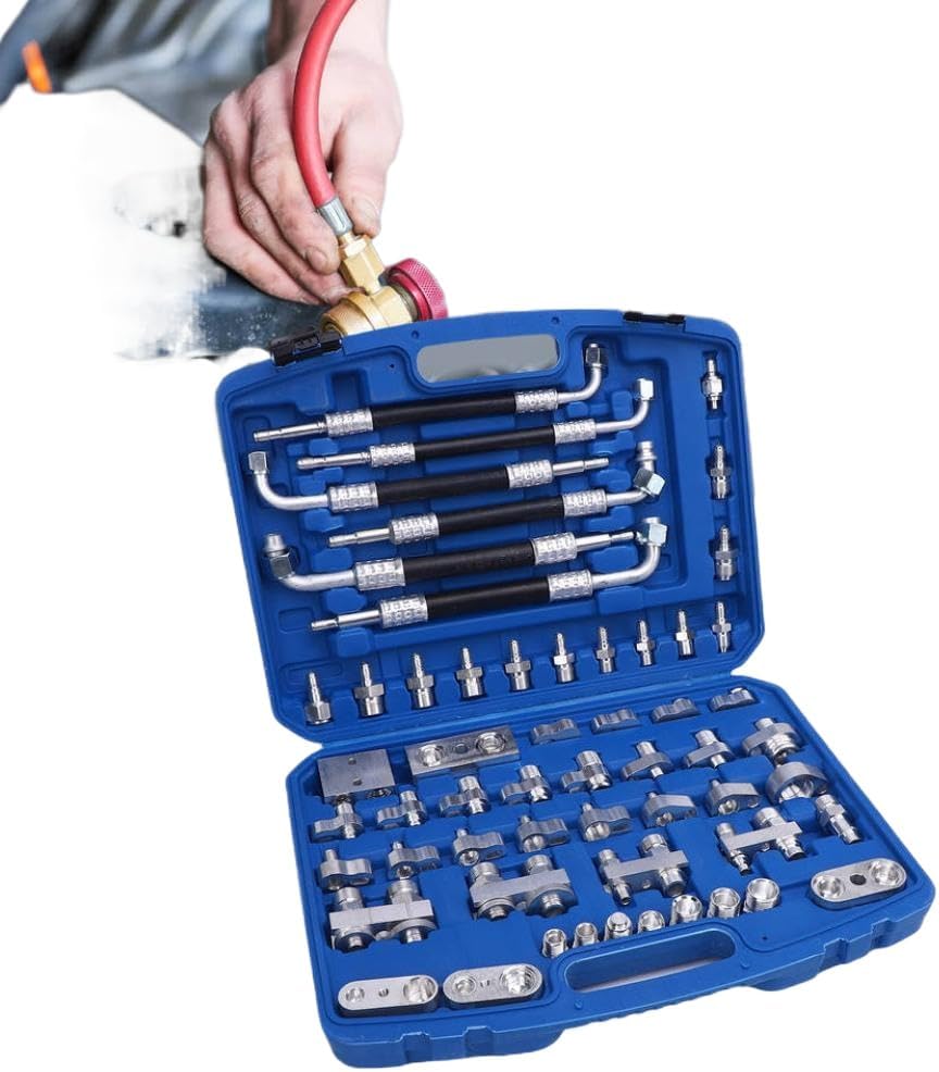Automotive Air Conditioning Leak Test Kit 56pcs Brass Air Conditioner Leak Detection Tool Repair Kit Compatible with Car Auto AC
