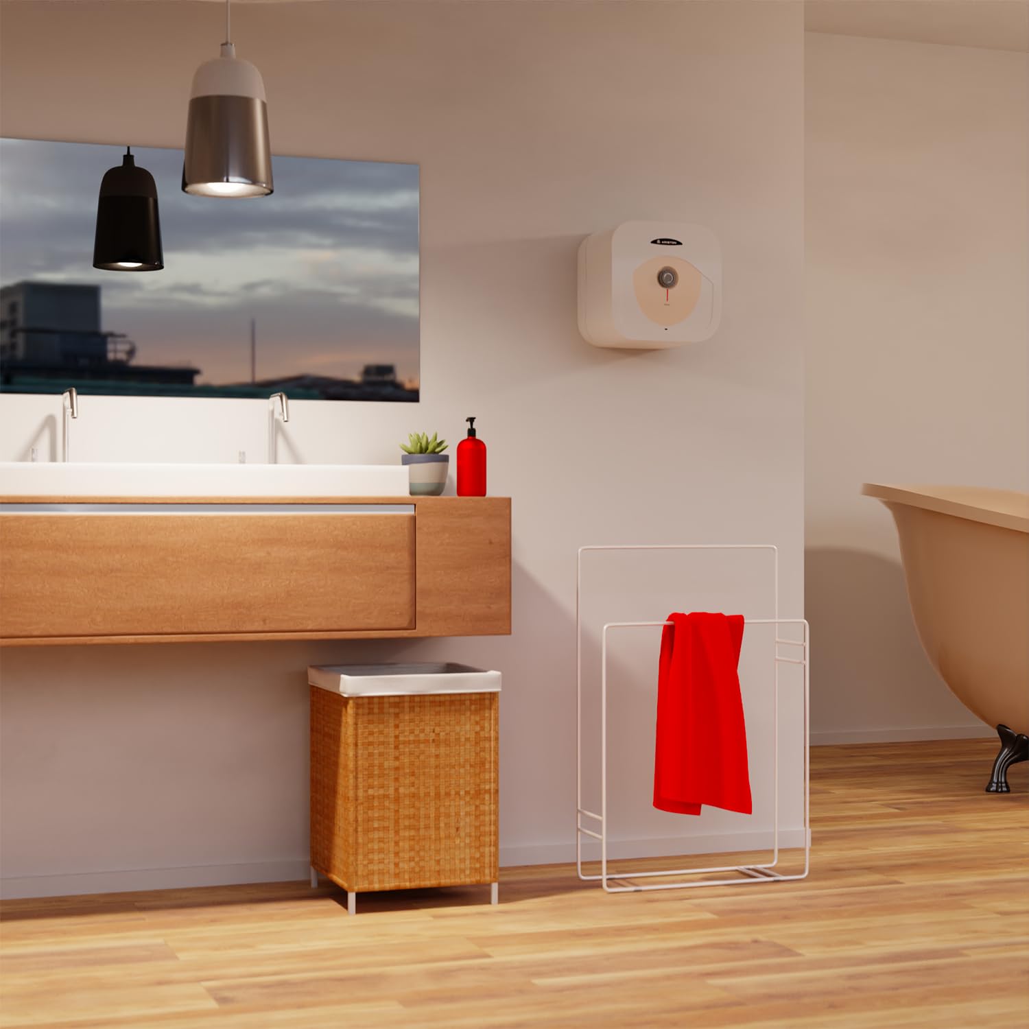 Ariston Dune RS - Scaldabagno Elettrico 30 Litri 38x41x42 cm - Boiler Elettrico con Display LED Controllo Temperatura, Installazione in Italia Sopralavello, Beige 220V, Classe Energetica A